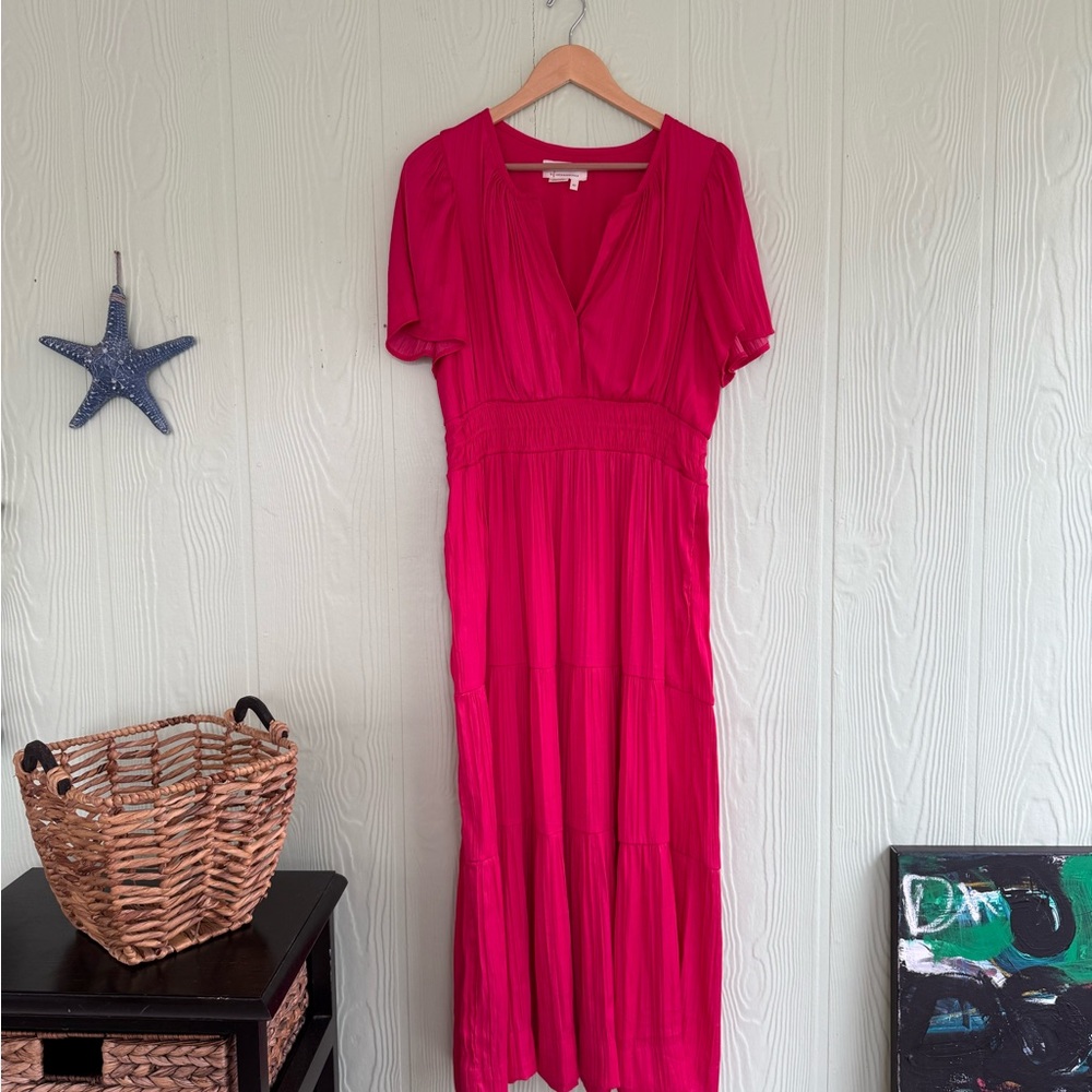 Anthropologie Pink Wrap Midi Sundress